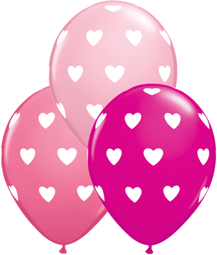 11" Big Hearts Pinks Assortment Latex Balloons - Heart Printed Latex Balloons (729x857), Png Download