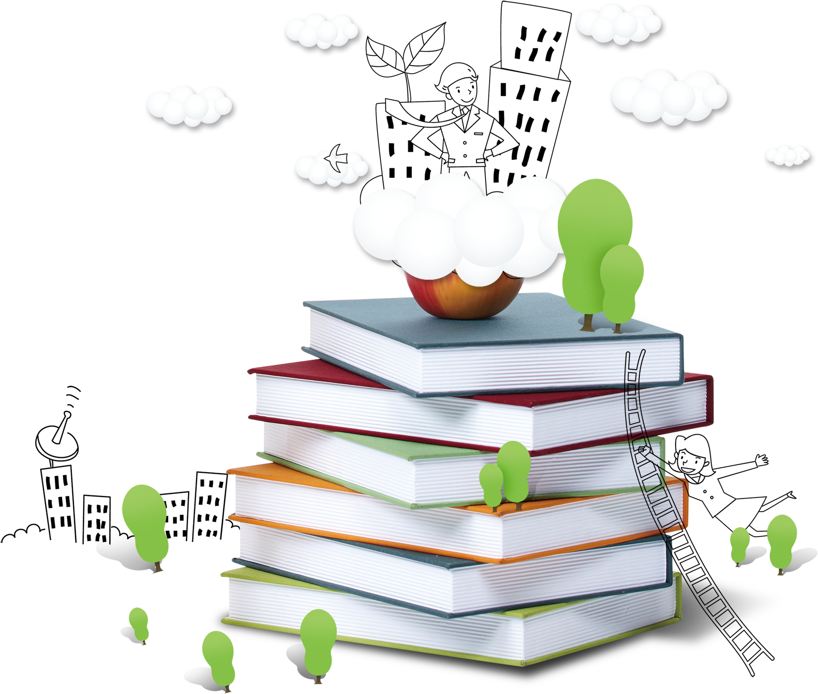 Hand Painted Cartoon Book Decoration Vector - كرتون كتب (2009x1750), Png Download