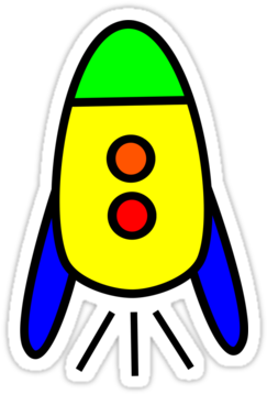 Cartoon Rocket Ship By Chillee Wilson Stickers By Chilleewilson - Small Cartoon Rocket (375x360), Png Download