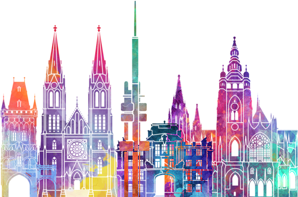 Bleed Area May Not Be Visible - Watercolor Skyline Amsterdam Png (600x428), Png Download