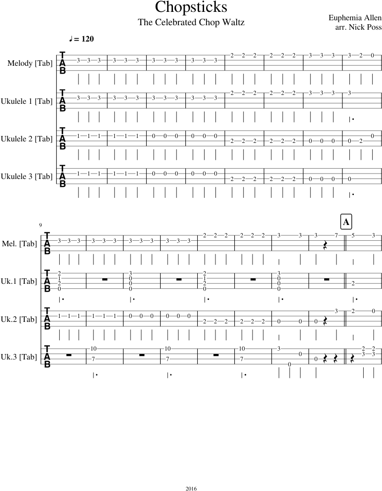 Chopsticks Sheet Music Composed By Euphemia Allen Arr - Euphemia Allen (850x1100), Png Download
