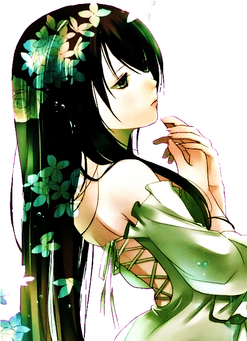 Beautiful Green Haired Anime Girl (500x700), Png Download