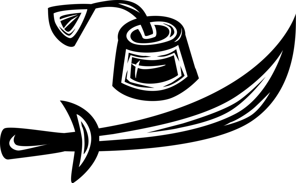 Vector Illustration Of Turkish Fez Hat And Kilij Curved - Kilij (1130x700), Png Download