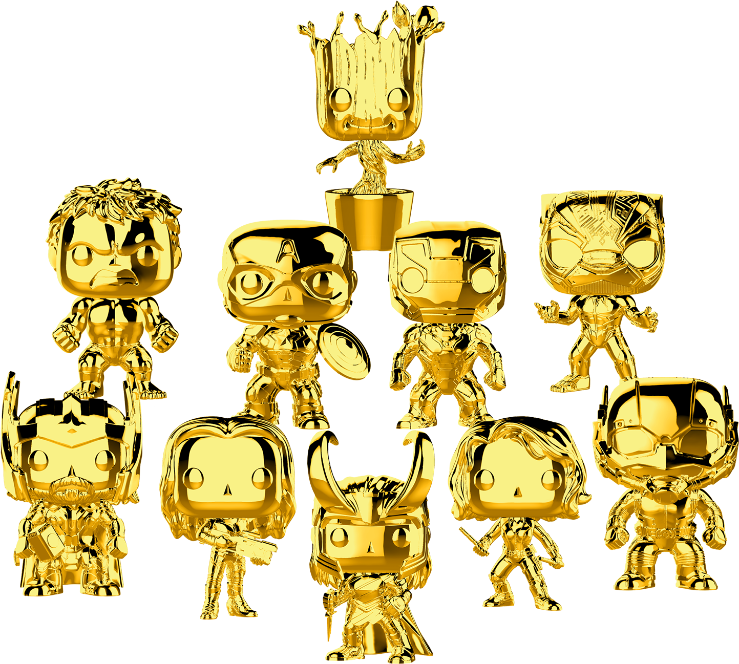 The First Ten Years - Marvel Studios Gold Chrome Pops (1500x1364), Png Download
