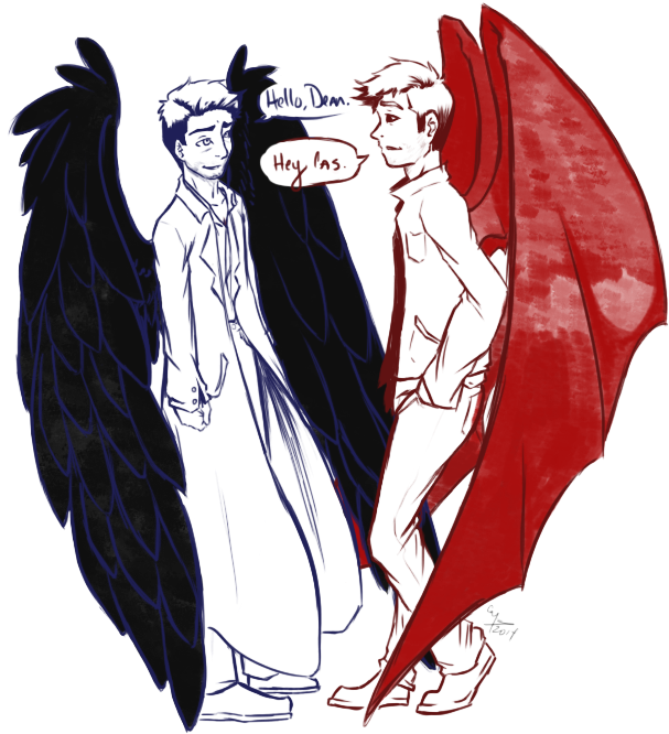 Dean By Licra On Deviantart - Demon Dean And Angel Castiel (648x720), Png Download