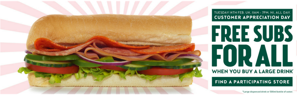 Free 6″ Subway Customer Appreciation Day - Subway Stewartstown Road (1024x768), Png Download
