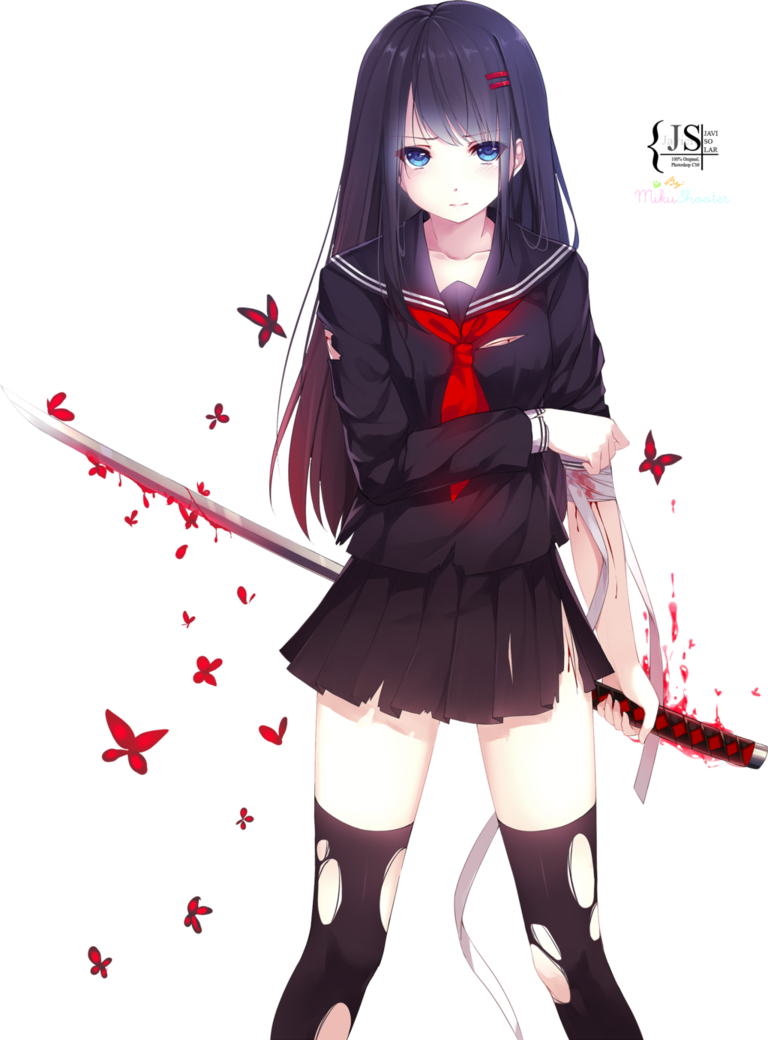 E-shuushuu Kawaii And Moe Anime Image Board - Anime Girl With Katana (768x1040), Png Download