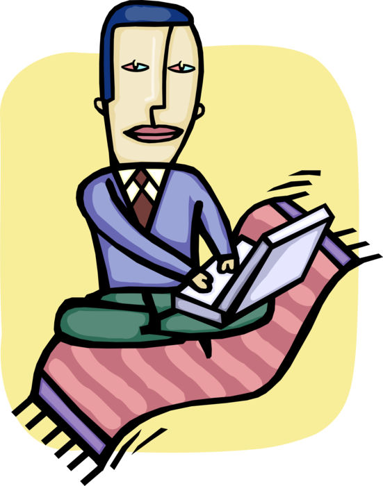 Vector Illustration Of Unplugged Businessman With Computer - Sitting (551x700), Png Download