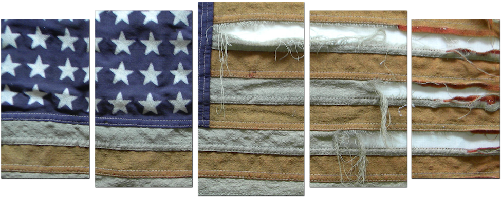American Flag Faded 5 Panel Canvas Wall Art - Tattered Amerikanische Flagge Postkarte (1000x413), Png Download