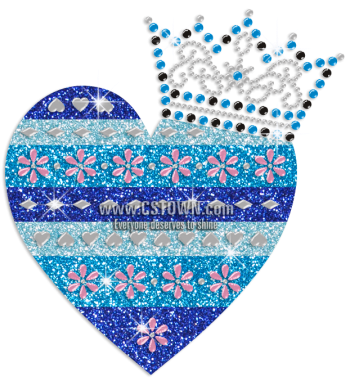 Blue Heart With Crown Iron-on Glitter Nailhead Rhinestone - Blue Heart With A Crown (450x450), Png Download