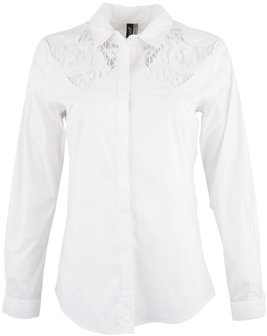 Ravel White Lace Cutout Embroidered Blouse - Női Hosszú Ujjú Fehér Ing (544x800), Png Download