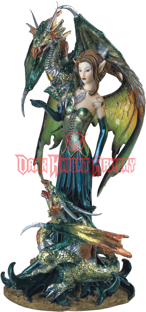 Green Fairy With Dragons Statue - Fairy Collection Pixie With Dragon Fantasy Figurine (1040x1040), Png Download