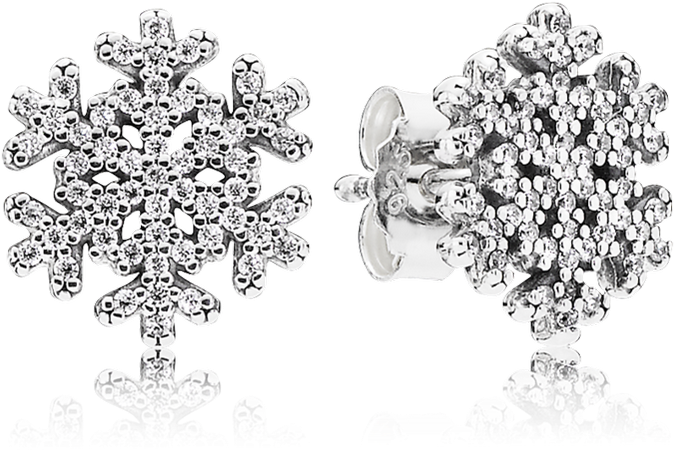 Snowflake, Clear Cz - Pandora Snowflake Earrings (999x999), Png Download