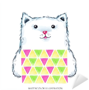 Watercolor Modern Kitty In Bright Wear - Watercolor Painting (400x400), Png Download