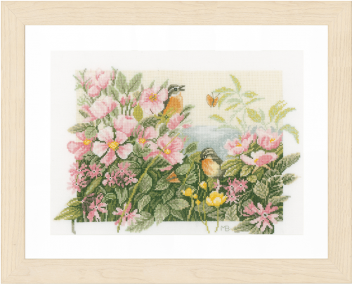 Lanarte Birds & Roses Cross Stitch Kit (500x500), Png Download