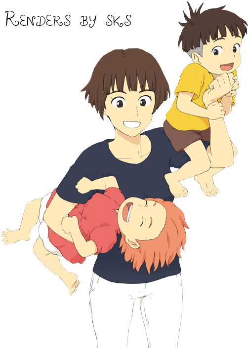 Render Studio Ghibli - Ponyo Sosuke And Lisa (550x714), Png Download