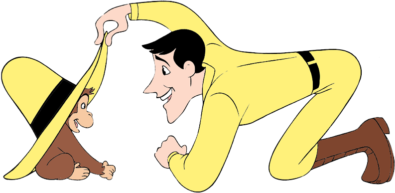 From Curious George, The Beloved Tale Of A Mischievous - Wigglewalls 7" Curious George Man In Yellow Hat Monkey (800x398), Png Download