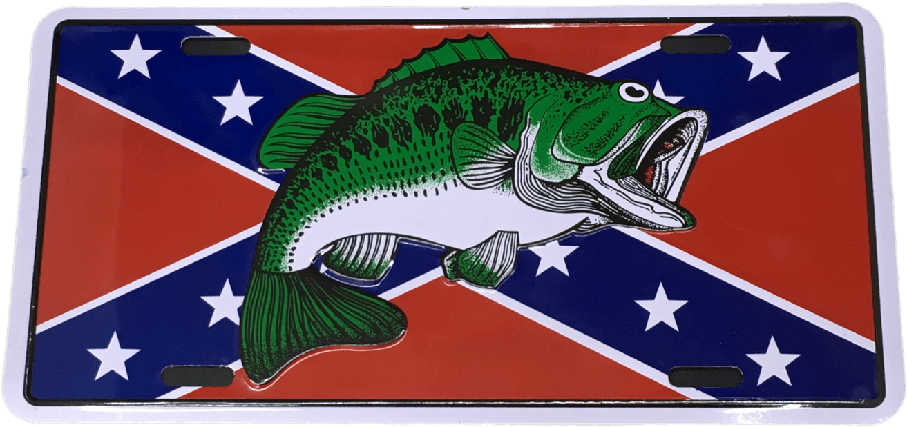 Confederate Flag Bass Fishing License Plate - Rebel Flag With Bass (1440x1440), Png Download