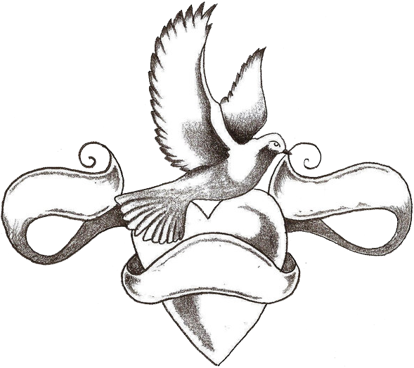 Dove With Heart Tattoo Design Photo - Heart And Dove Tattoo (592x530), Png Download