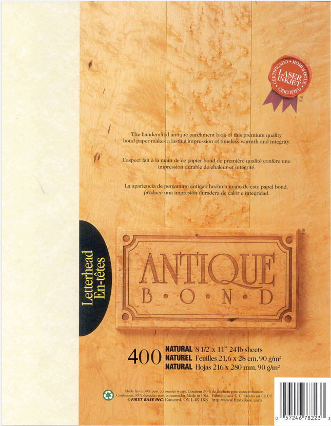 Paper Antique Bond Natural 400/pk - Antique Bond Paper (850x850), Png Download