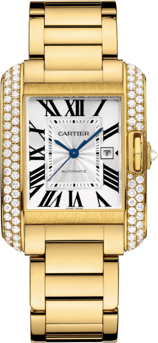 Tank Anglaise Watch Large Model, 18k Yellow Gold, Diamonds - Cartier Yellow Gold Tank Anglaise (314x679), Png Download