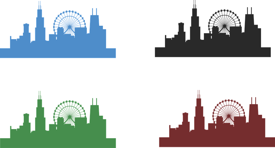 Chicago Skyline Clip Art - Clipart Chicago Skyline Silhouette (960x517), Png Download