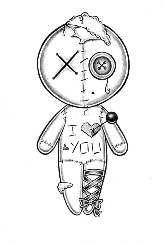 Doll Sketch Hand Painted Transprent Png Free - Girl Voodoo Doll Drawing (564x830), Png Download