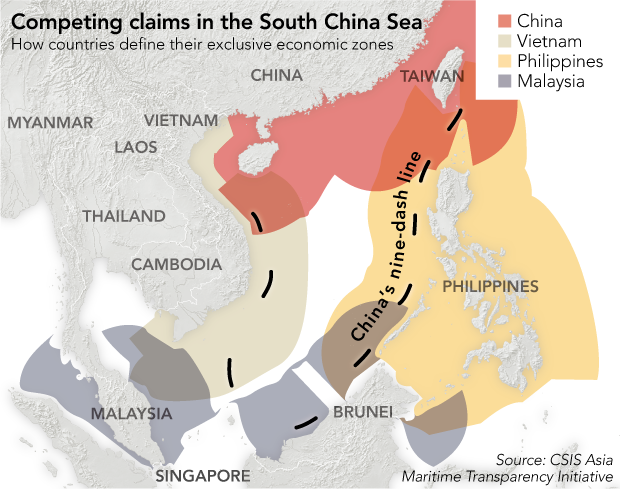 Here Is A Map Showing The Conflicting Claims In The - Válka Ve Vietnamu Mapa (620x489), Png Download