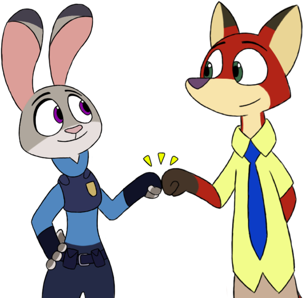 Nick And Judy - Fist Bumping Cartoon Transparent (800x600), Png Download
