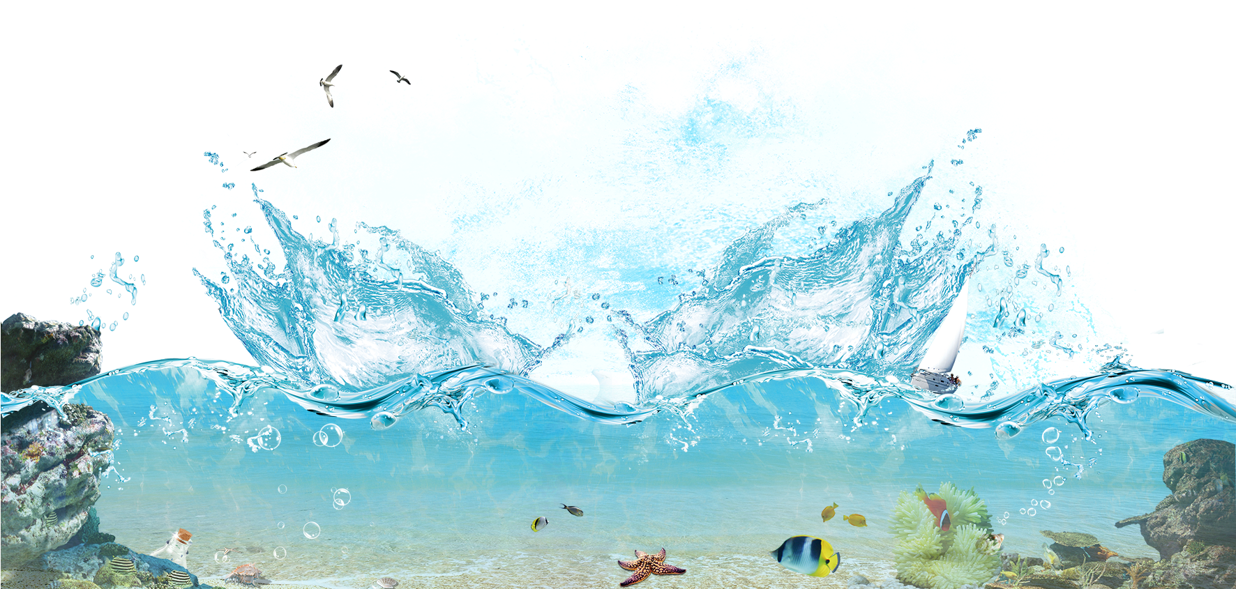 Ocean Waves Clip Art Simple - Fashion Women Girl Sports Watch Led Waterproof Digital (1771x863), Png Download