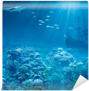 Sea Or Ocean Underwater With Shark And Sunk Treasures - Poetry On Moral Values (400x400), Png Download