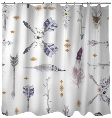Watercolor Boho Seamless Pattern With Teepee, Arrows - Window Valance (400x400), Png Download