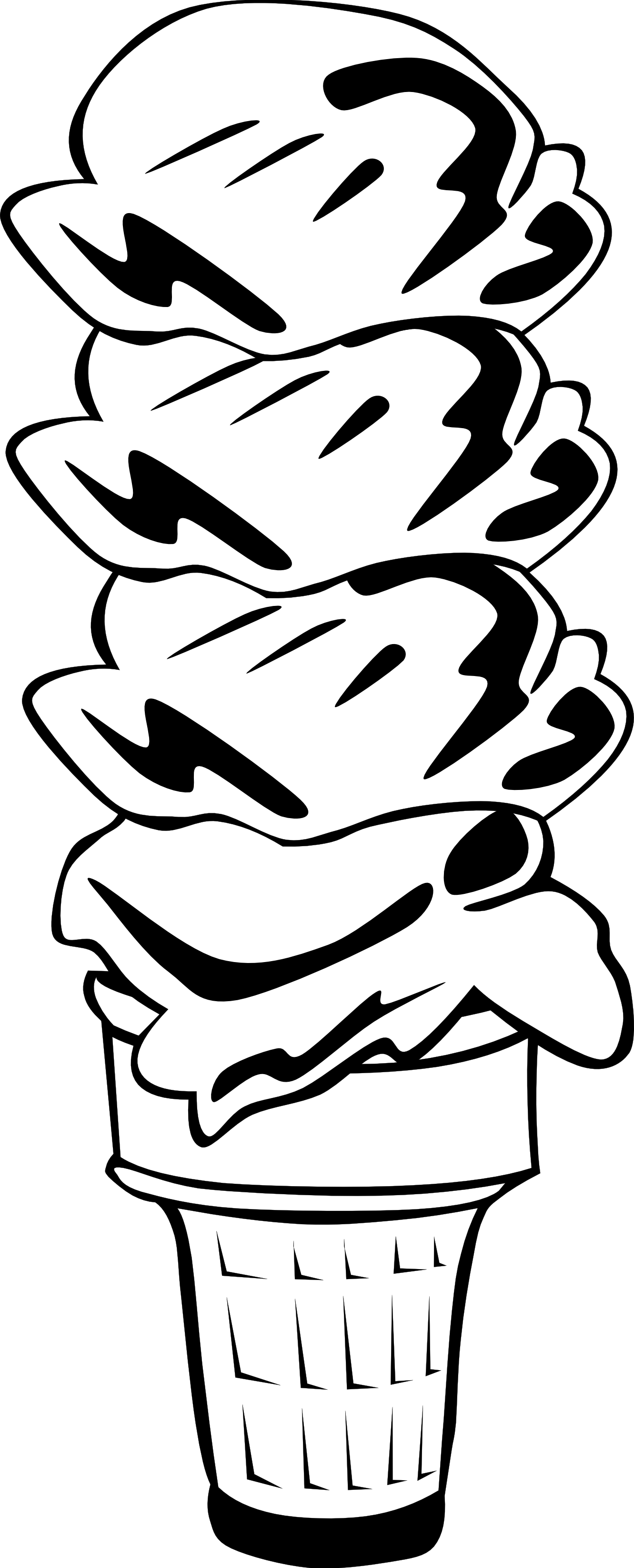 Ice Cream Black And White Bowl Of Ice Cream Clipart - 4 Scooped Ice Cream Cone (1331x3289), Png Download