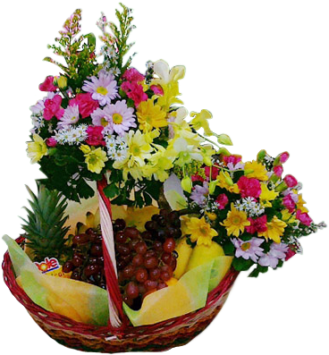 Basket Of Flowers And Fruits - Bouquet (400x400), Png Download