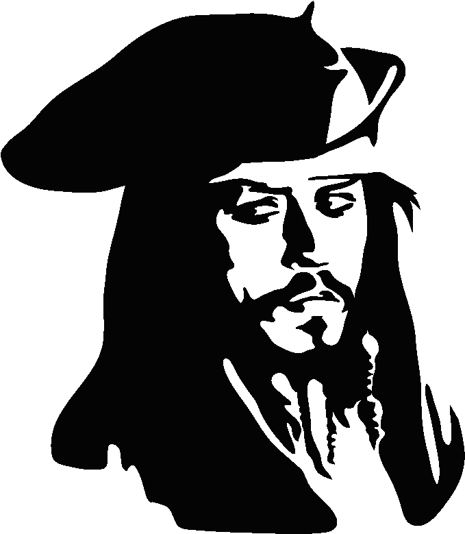 Stickers Avec Johnny Depp En Tant Que Capitaine Jack - Black And White Jack Sparrow Decal (800x800), Png Download