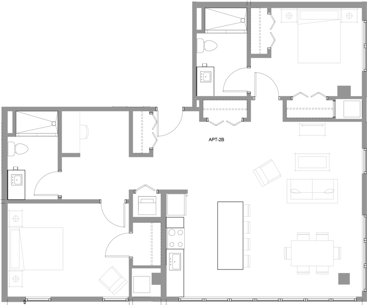 2 Bedroom 2 Bath - Floor Plan (800x800), Png Download