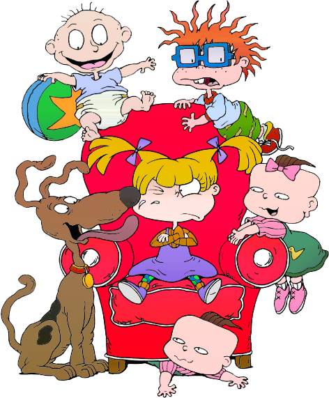 Chuckie, Phil, Tommy, Angelica, Lil And Spike Rugrats - 90s Cartoons (472x571), Png Download