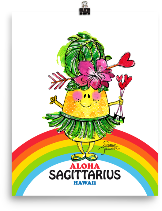 Aloha Sagittarius Illustrated Pineapple Zodiac Poster - Zodiac (1000x1000), Png Download