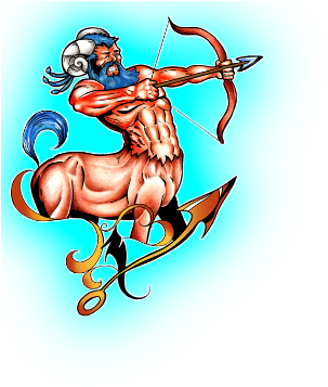 Colored Ink Sagittarius Tattoo Design - Sagittarius Tattoo Designs (329x377), Png Download