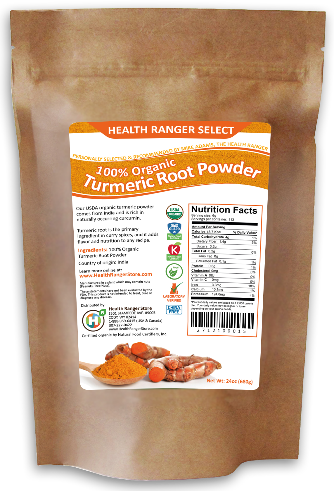 Turmeric Root Powder - Health Ranger Select Clean Chlorella Powder (180g) (1142x1694), Png Download