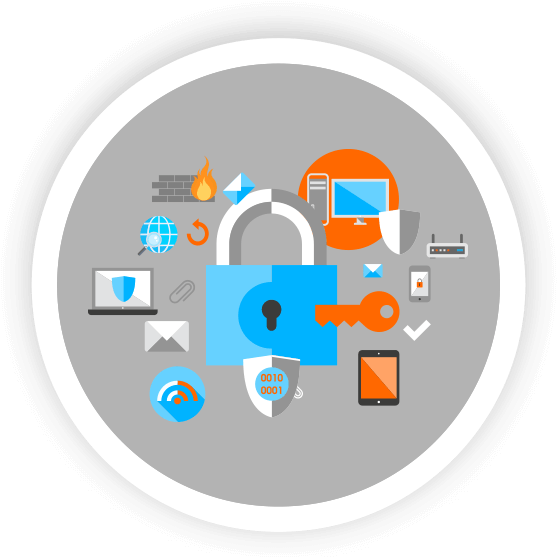 Computer Network Security Elements Inside Gray Circle - Cyber Security Icon Png (578x577), Png Download