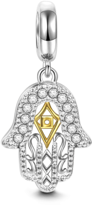 Hamsa Hand Pendant - Hamsa Hand Pendant Charm 925 Sterling Silver Swarovski (500x500), Png Download
