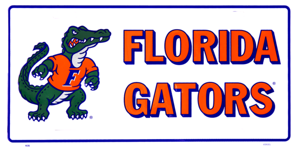 408 - Florida Gators - Florida Gators White Metal License Plate (600x300), Png Download