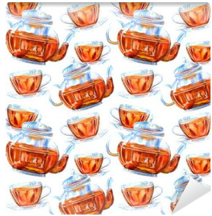 Seamless Pattern Of A Glass Teapot And Cup - Teapot (400x400), Png Download