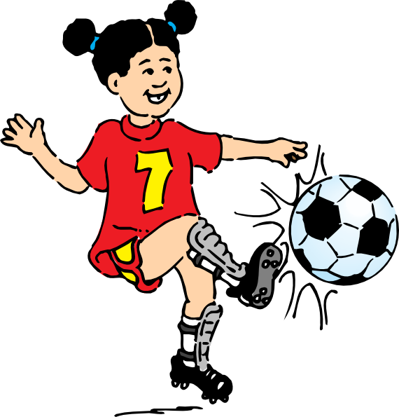 Football Girl Clip Art At Clker - Playing Football Clip Art (570x595), Png Download