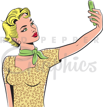 Retro Selfie Girl Clipart - Selfie Clipart No Background (372x375), Png Download