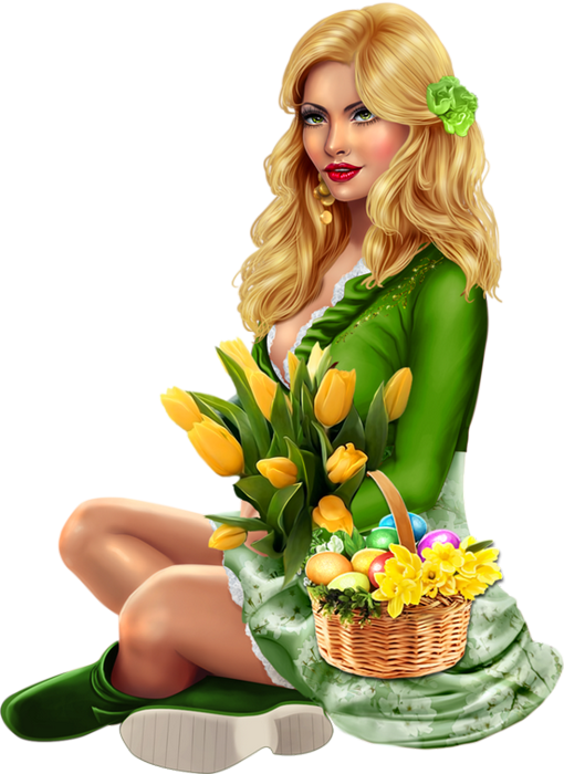 Pâques, Femme Png, Tube, Panier, Tulipes - Tube Femme De Paques (510x700), Png Download