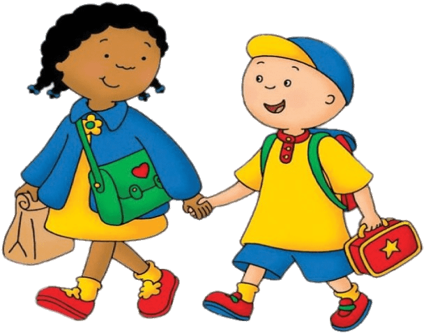 Caillou And Clementine Walking To School - Walking To School Clipart (800x480), Png Download