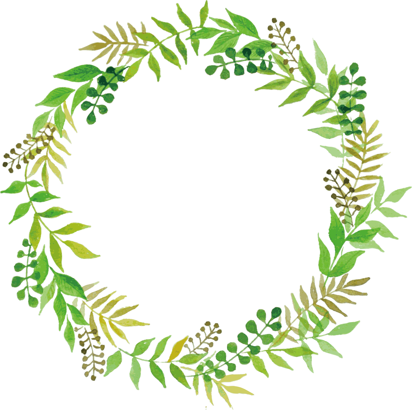 Green Leaves Floral Border Transprent Png Free - Green Leaves Wedding Clip Art (1414x1407), Png Download