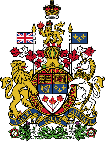 Lion Unicorn Canada Coat Of Arms Clip Art - Canadian Coat Of Arms (444x596), Png Download